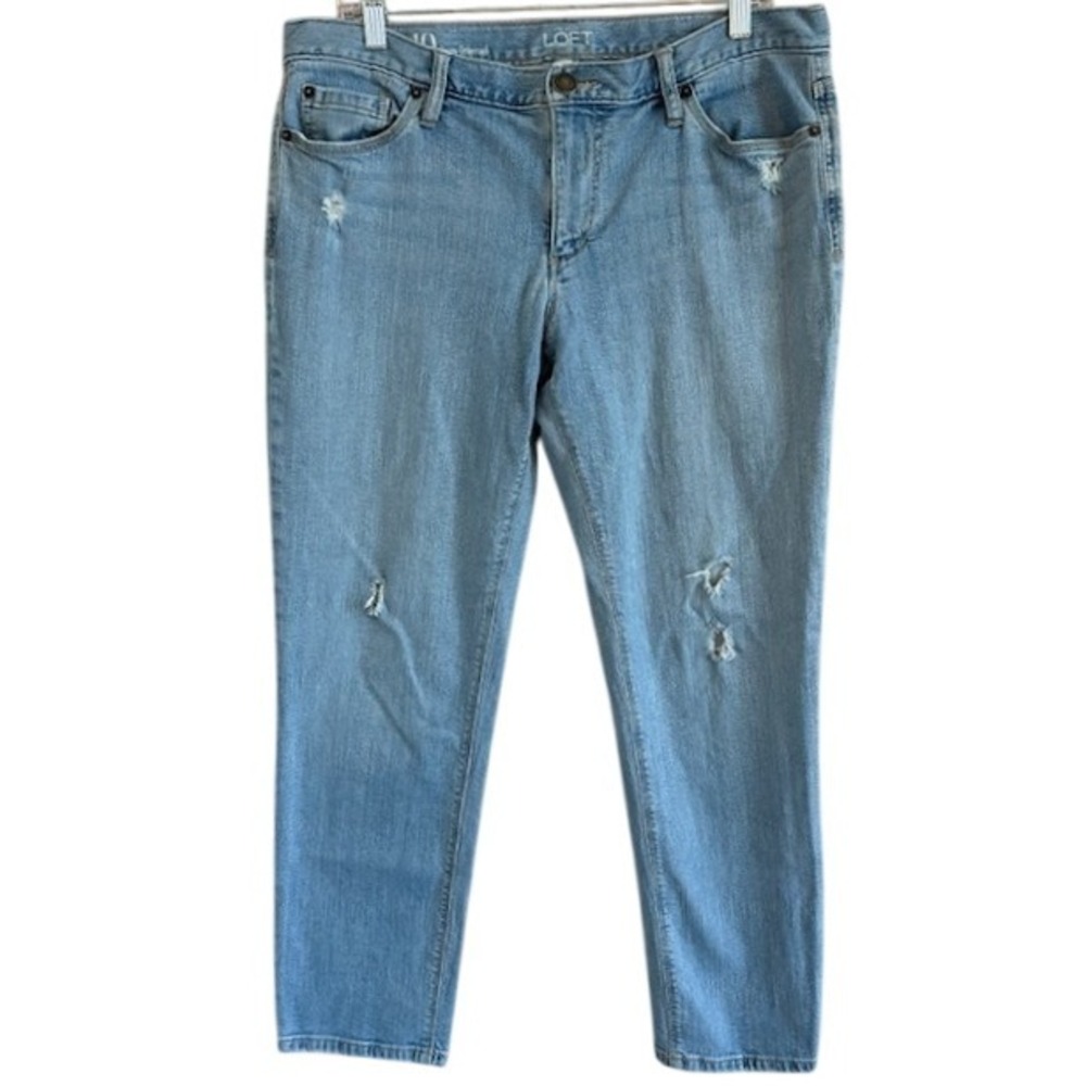 Ann Taylor LOFT Women's Boyfriend Jeans Stretch Mid Rise Distressed Size 10